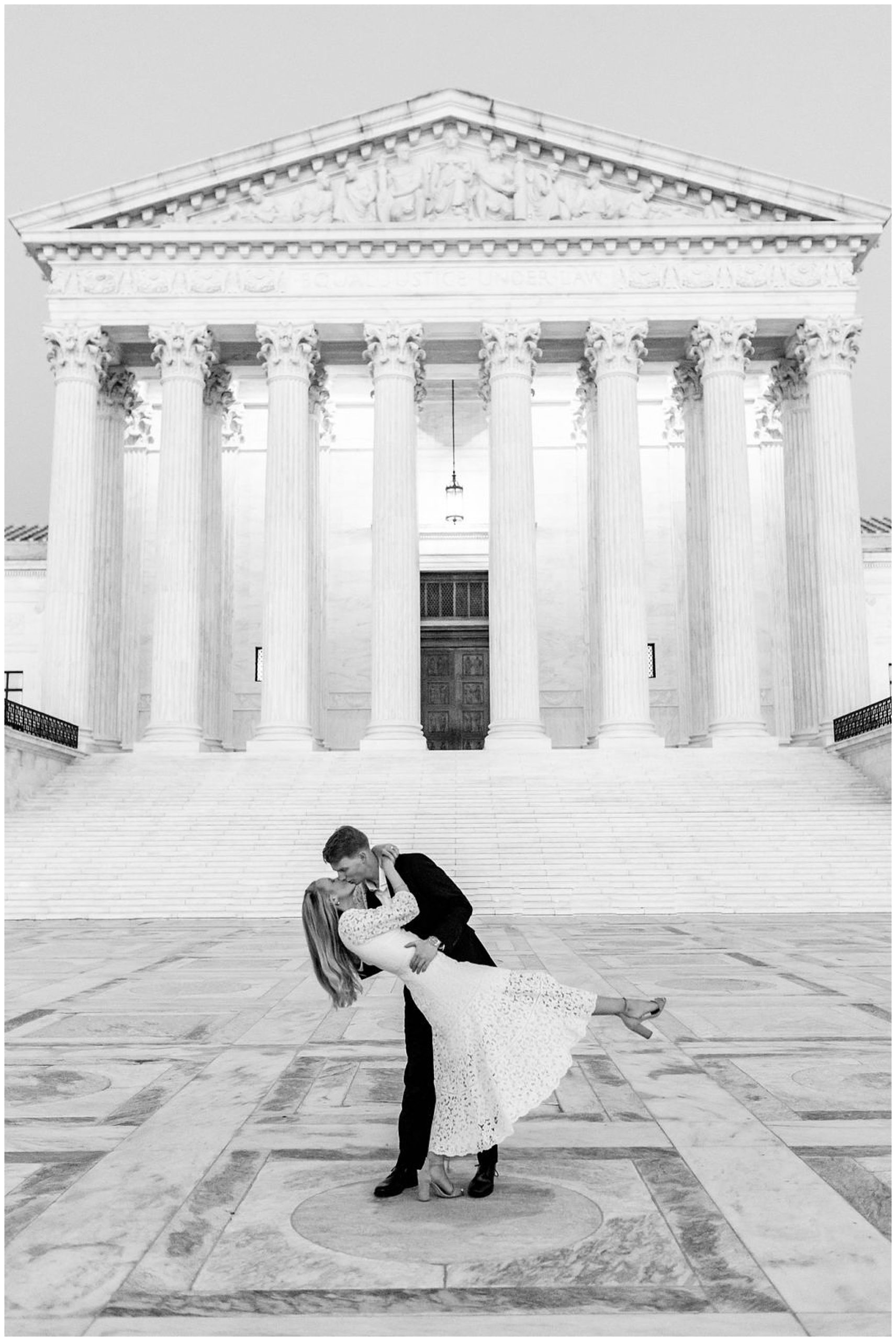 autumn magic hour engagement session, Washington D.C. engagement photos, Georgetown engagement photos, autumn engagement photos, DC portraits, DC engagement portraits, save the dates photos, Rachel E.H. Photography, couple kissing, black and white