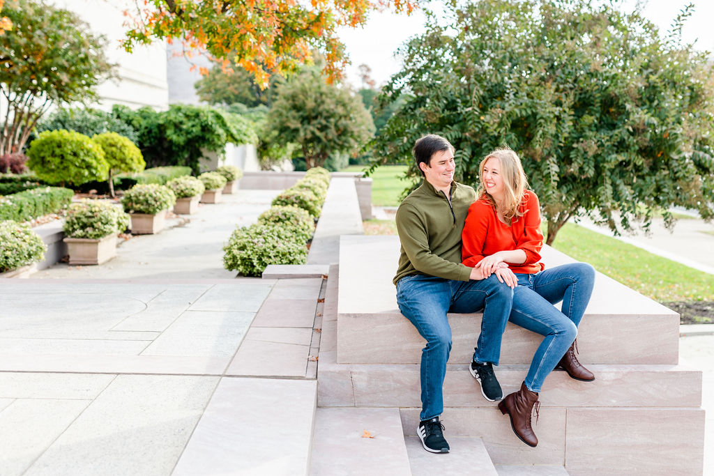 National Gallery of Art engagement, DC engagement photos, DC engagement photographer, National Gallery of Art portraits, DC landmarks, DC museums, DC portraits, Capitol Hill engagement photos, National Mall engagement photos, Rachel E.H. Photography, couple sitting together