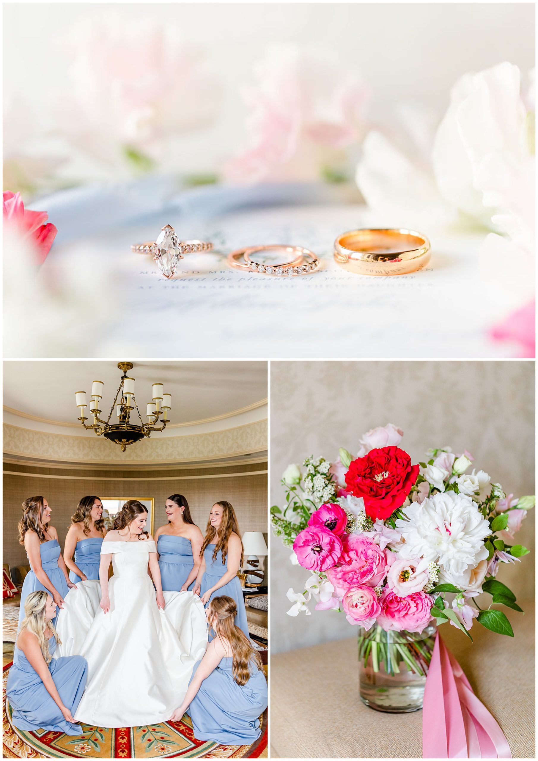 elegant French blue Willard Intercontinental wedding, DC wedding, elegent DC wedding, luxury DC wedding venue, high end DC wedding venue, DC wedding photographer, spring wedding aesthetic, spring wedding ideas, classic DC wedding, classic wedding ideas, Rachel E.H. Photography, French blue aesthetic, Empress Stationery invitation suite, rose gold Tiffany wedding rings, Victoria Clausen wedding events bouquet, peony bridal bouquet