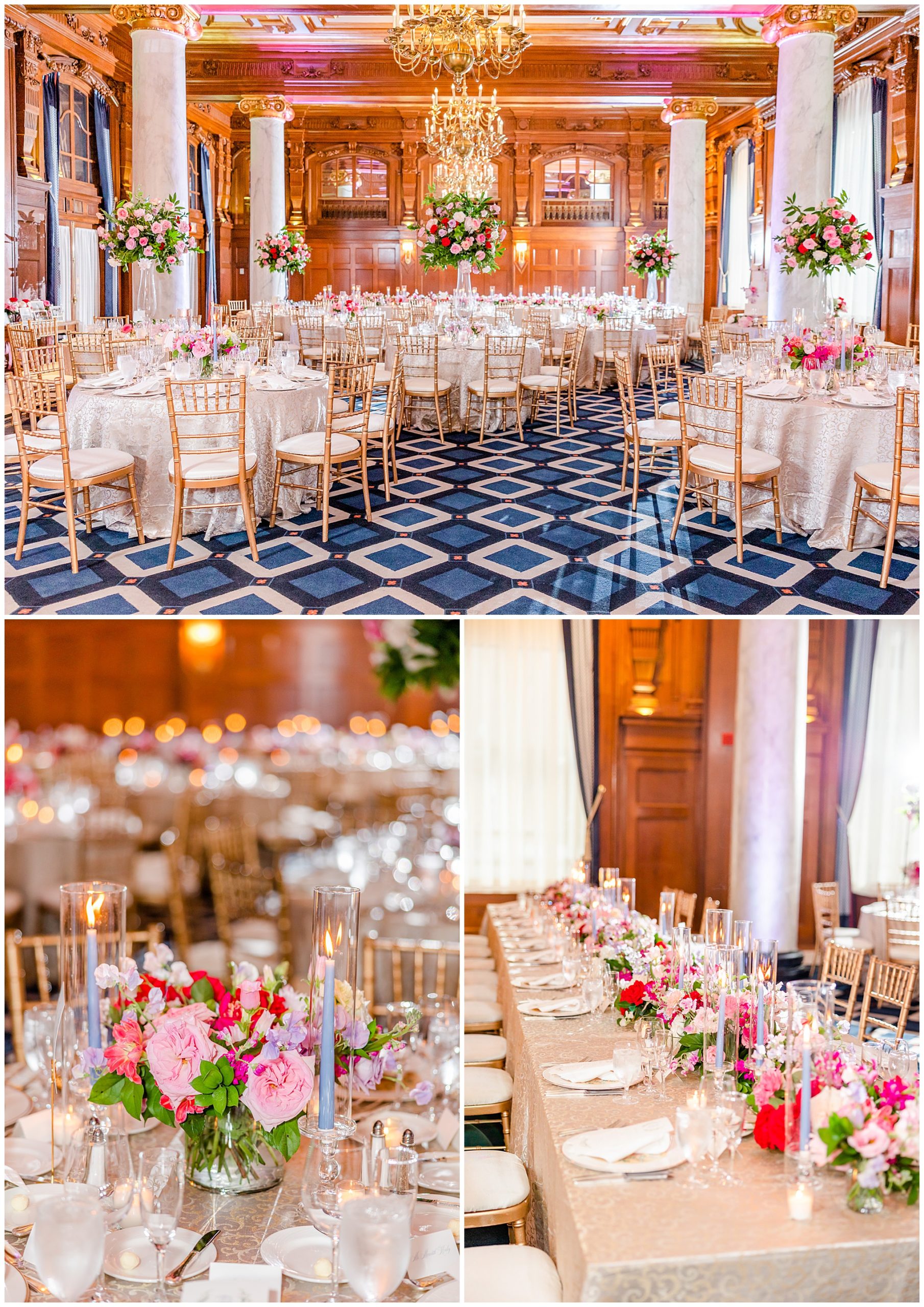 elegant French blue Willard Intercontinental wedding, DC wedding, elegent DC wedding, luxury DC wedding venue, high end DC wedding venue, DC wedding photographer, spring wedding aesthetic, spring wedding ideas, classic DC wedding, classic wedding ideas, Rachel E.H. Photography, French blue aesthetic, floral focused wedding reception, Victoria Clausen Floral Events, peony and rose reception florals