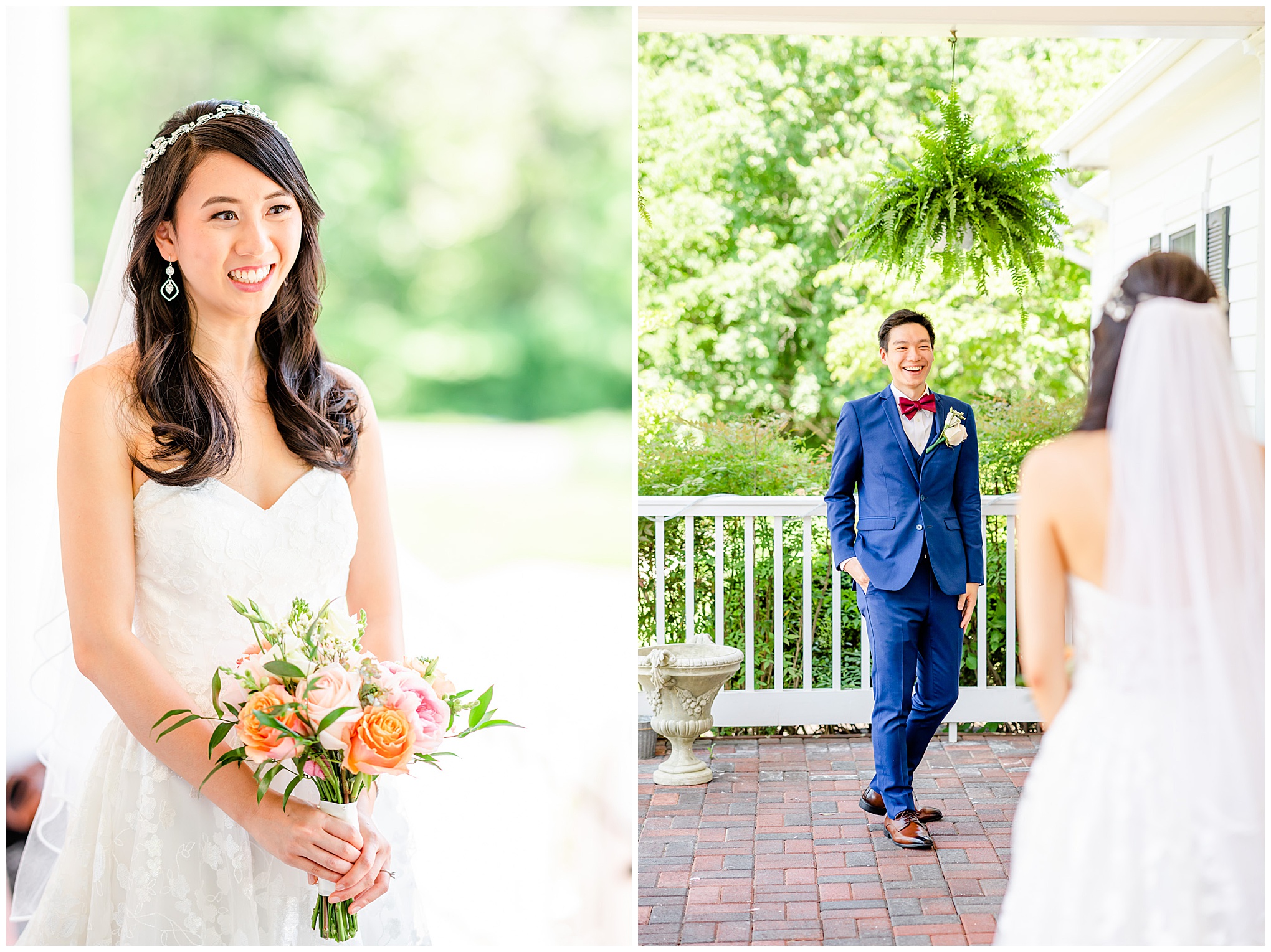 spring Westfields Golf Club wedding, Clifton Virginia wedding, northern Virginia wedding venue, DC wedding photographer, DC photographer, Virginia country club wedding, spring wedding aesthetic, Chinese American wedding, Rachel E.H.Photography, bride and groom doing first look, groom smiling