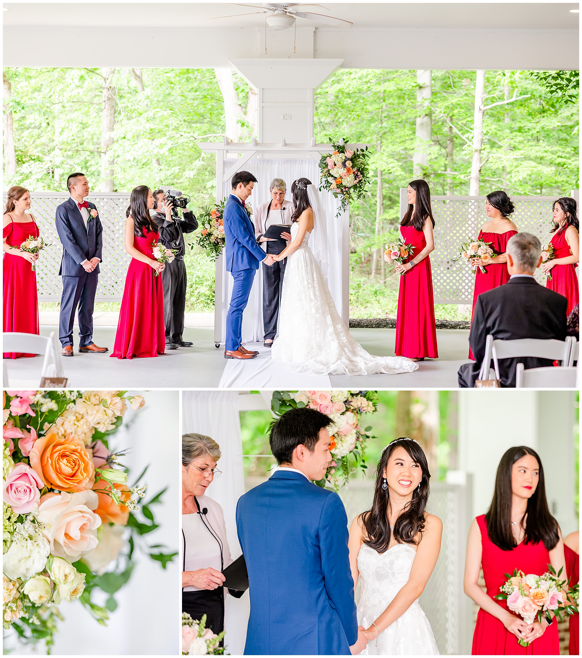 spring Westfields Golf Club wedding, Clifton Virginia wedding, northern Virginia wedding venue, DC wedding photographer, DC photographer, Virginia country club wedding, spring wedding aesthetic, Chinese American wedding, Rachel E.H.Photography, couple at alter, bouquet by Blooming Spaces