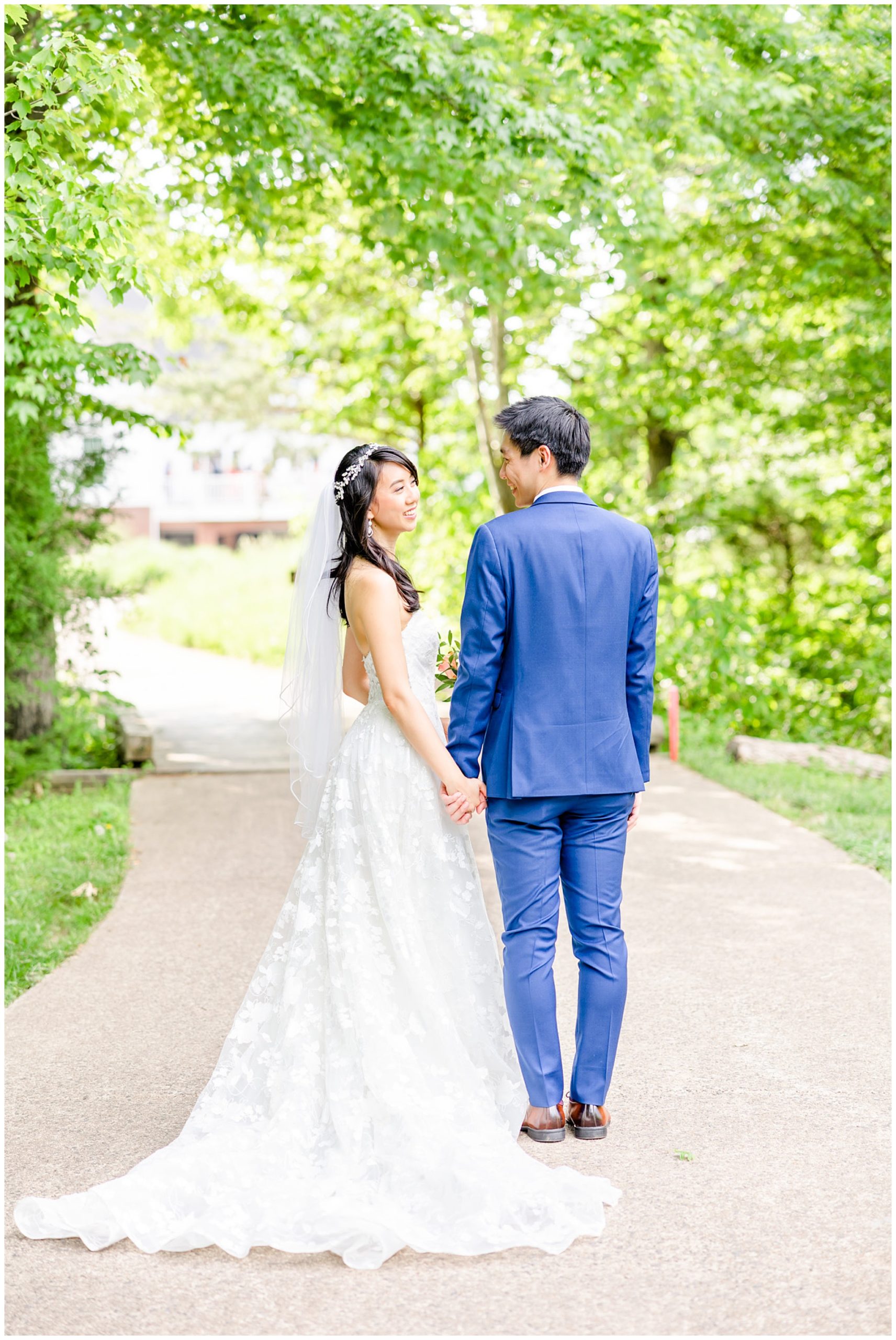 spring Westfields Golf Club wedding, Clifton Virginia wedding, northern Virginia wedding venue, DC wedding photographer, DC photographer, Virginia country club wedding, spring wedding aesthetic, Chinese American wedding, Rachel E.H.Photography, bride and groom holding hands, bride and groom turned away from camera