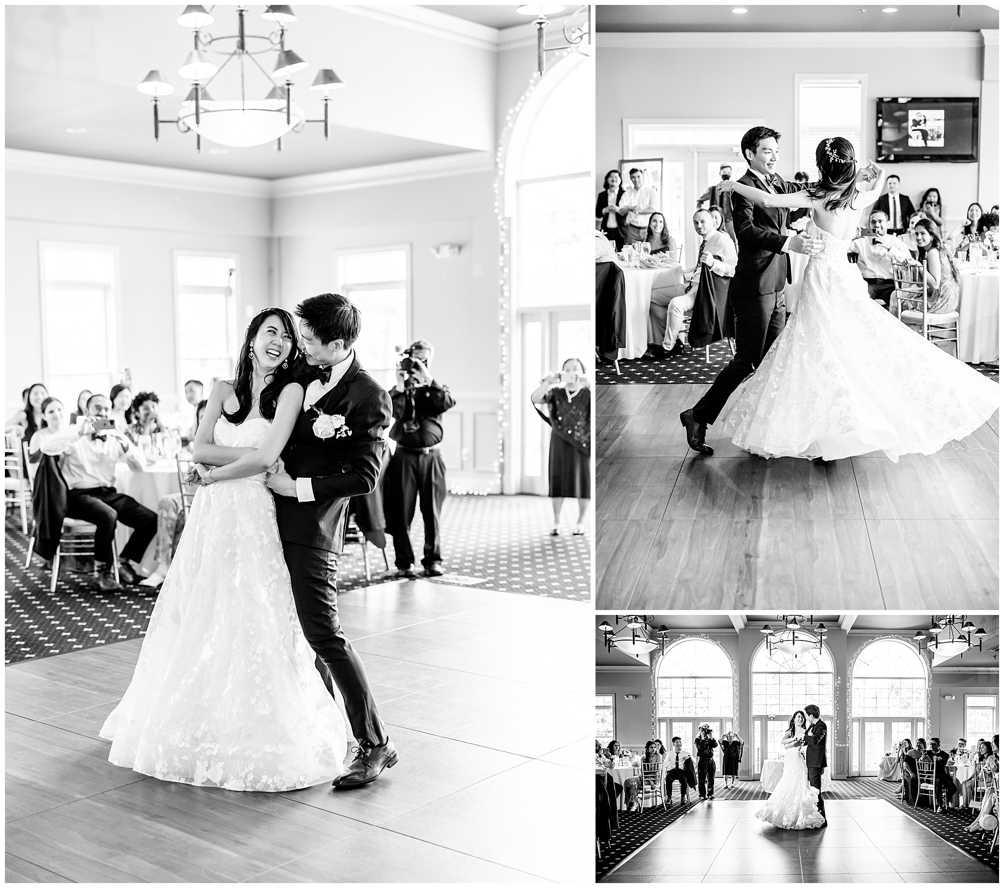 spring Westfields Golf Club wedding, Clifton Virginia wedding, northern Virginia wedding venue, DC wedding photographer, DC photographer, Virginia country club wedding, spring wedding aesthetic, Chinese American wedding, Rachel E.H.Photography, black and white, first dance, groom spinning bride