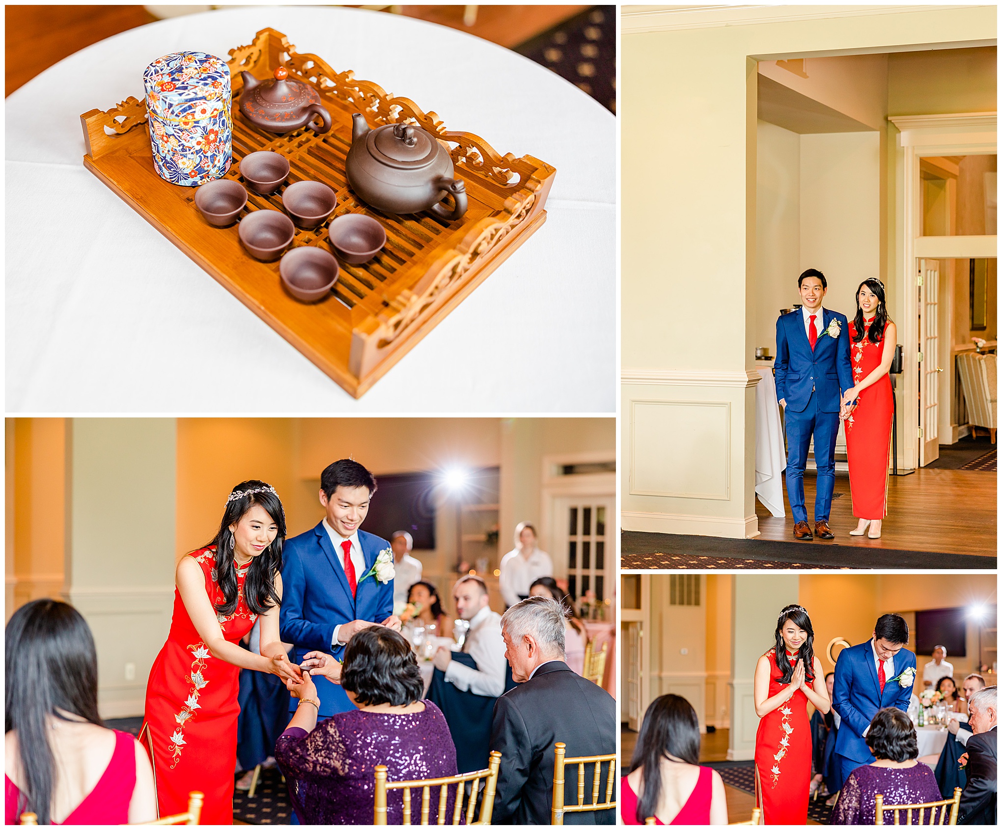 spring Westfields Golf Club wedding, Clifton Virginia wedding, northern Virginia wedding venue, DC wedding photographer, DC photographer, Virginia country club wedding, spring wedding aesthetic, Chinese American wedding, Rachel E.H.Photography, teapots, bride and groom with teacups
