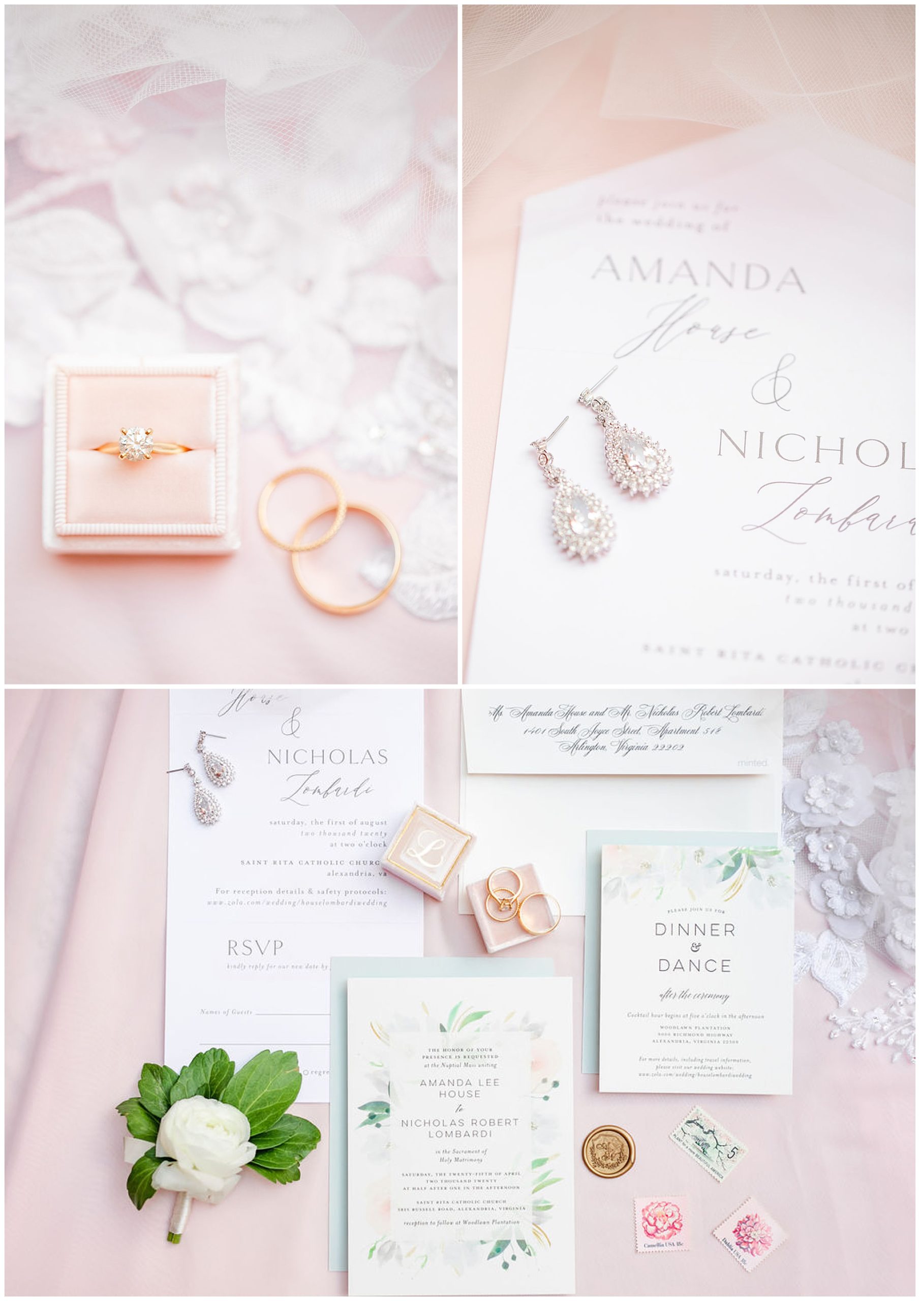 bridal details photo session, bridal details flatlay, flatlay photos, wedding details, wedding details photos, DC wedding photographer, wedding photography details, special wedding photos, flatlay photo session, DC wedding photographer, Rachel E.H. Photography, silver earrings, gold rings, pink ring box
