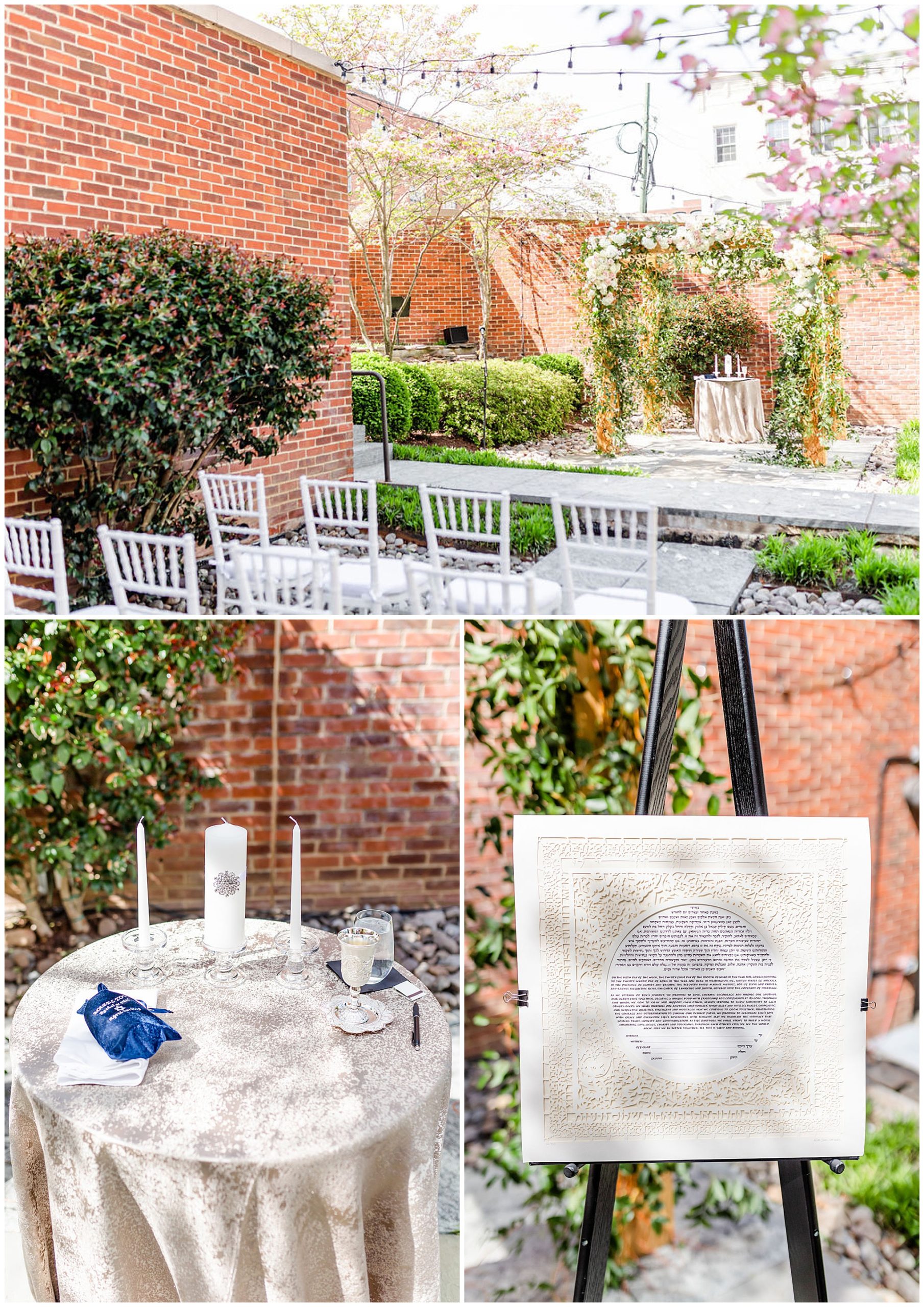 spring Ritz Carlton Georgetown wedding, Georgetown DC wedding, Georgetown Bride, Georgetown couple, DC couple, DC wedding venue, spring wedding, floral focused wedding, classic DC wedding, Ritz Carlton wedding, DC wedding photographer, Georgetown wedding photographer, Rachel E.H. Photography, ceremony venue, poster on easel, table at alter