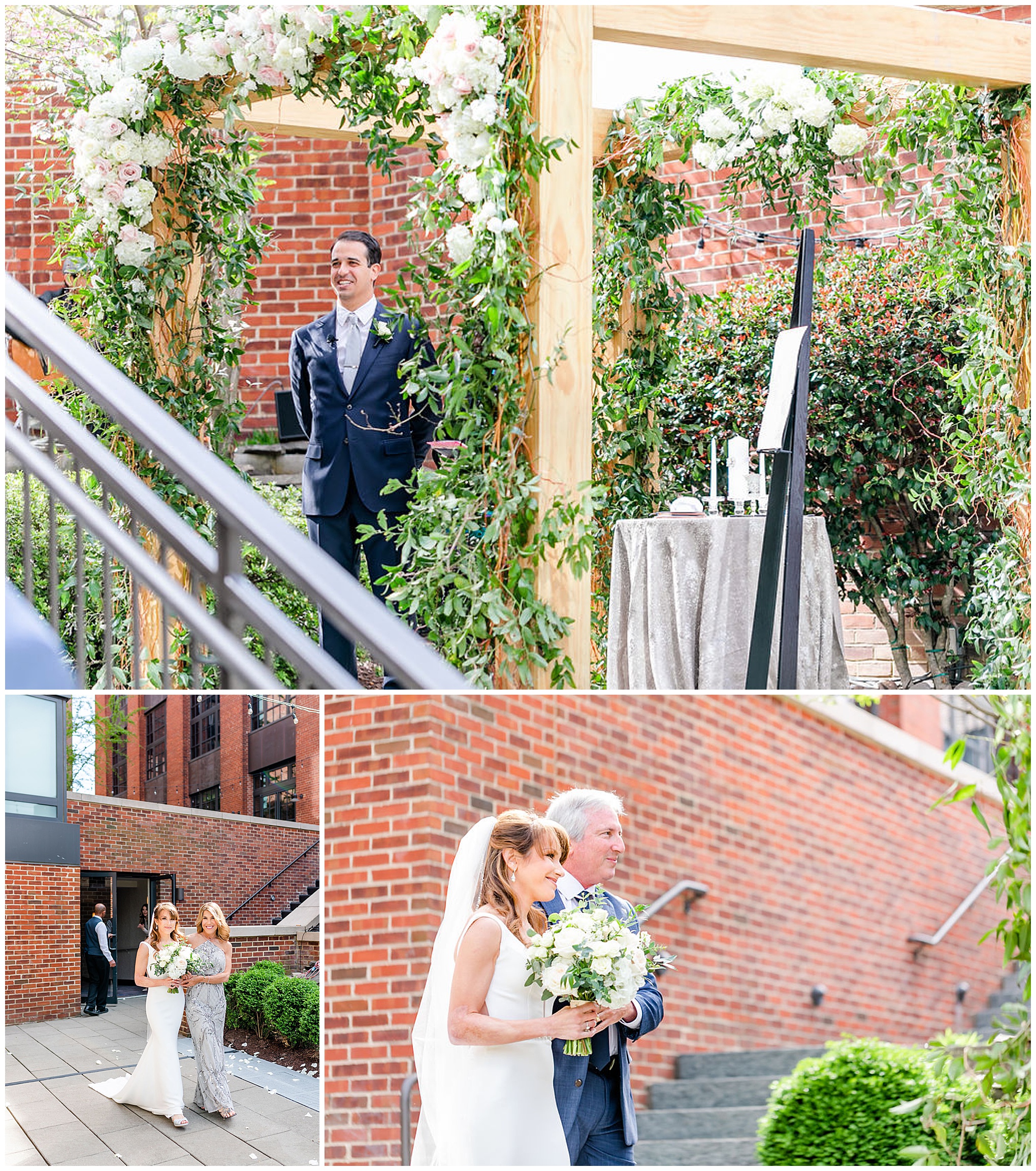 spring Ritz Carlton Georgetown wedding, Georgetown DC wedding, Georgetown Bride, Georgetown couple, DC couple, DC wedding venue, spring wedding, floral focused wedding, classic DC wedding, Ritz Carlton wedding, DC wedding photographer, Georgetown wedding photographer, Rachel E.H. Photography, bride walking down aisle with mother and father