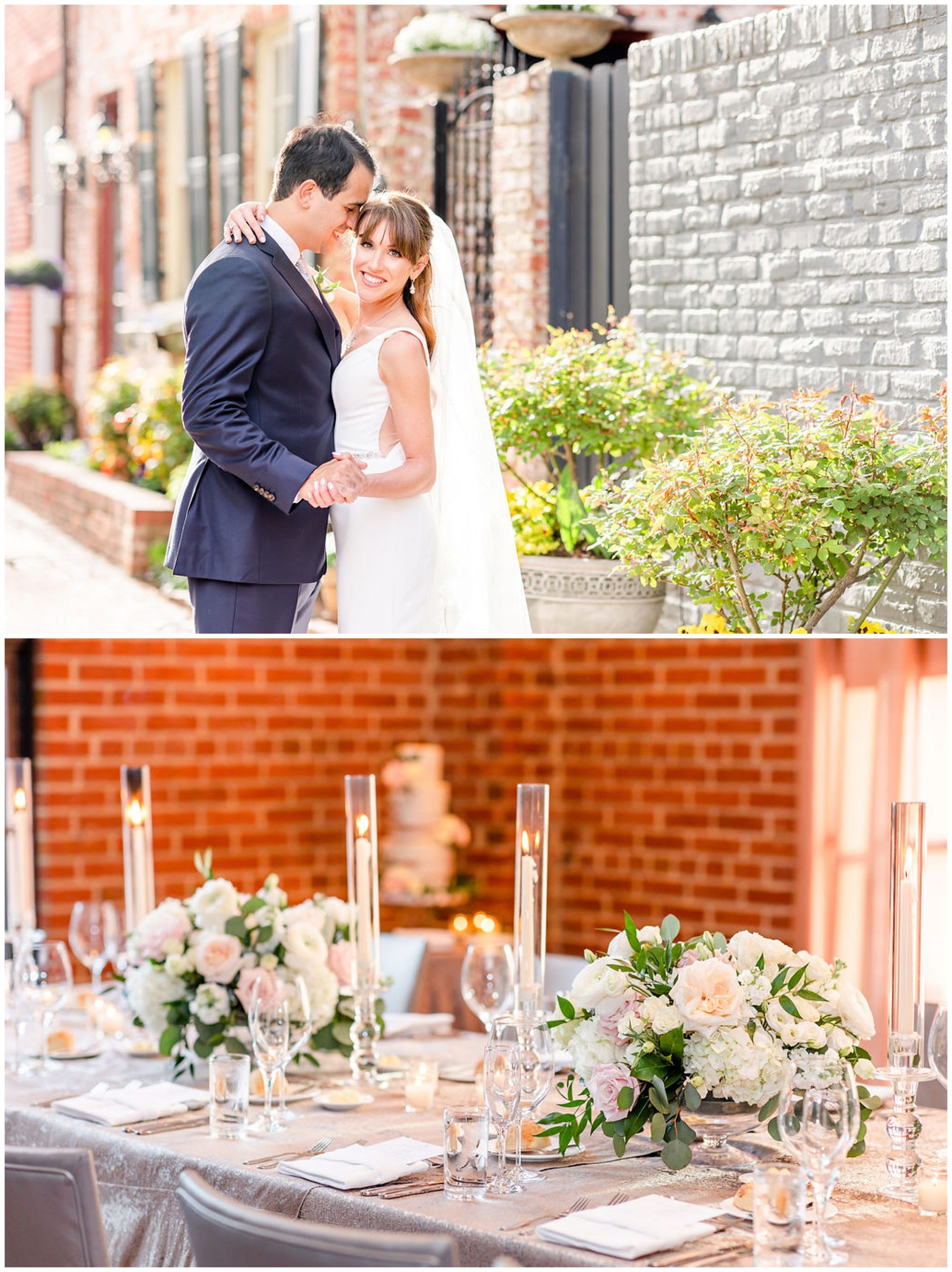 spring Ritz Carlton Georgetown wedding, Georgetown DC wedding, Georgetown Bride, Georgetown couple, DC couple, DC wedding venue, spring wedding, floral focused wedding, classic DC wedding, Ritz Carlton wedding, DC wedding photographer, Georgetown wedding photographer, Rachel E.H. Photography, reception tables with flowers and candles, groom resting nose on brides cheek, Bialek's Music