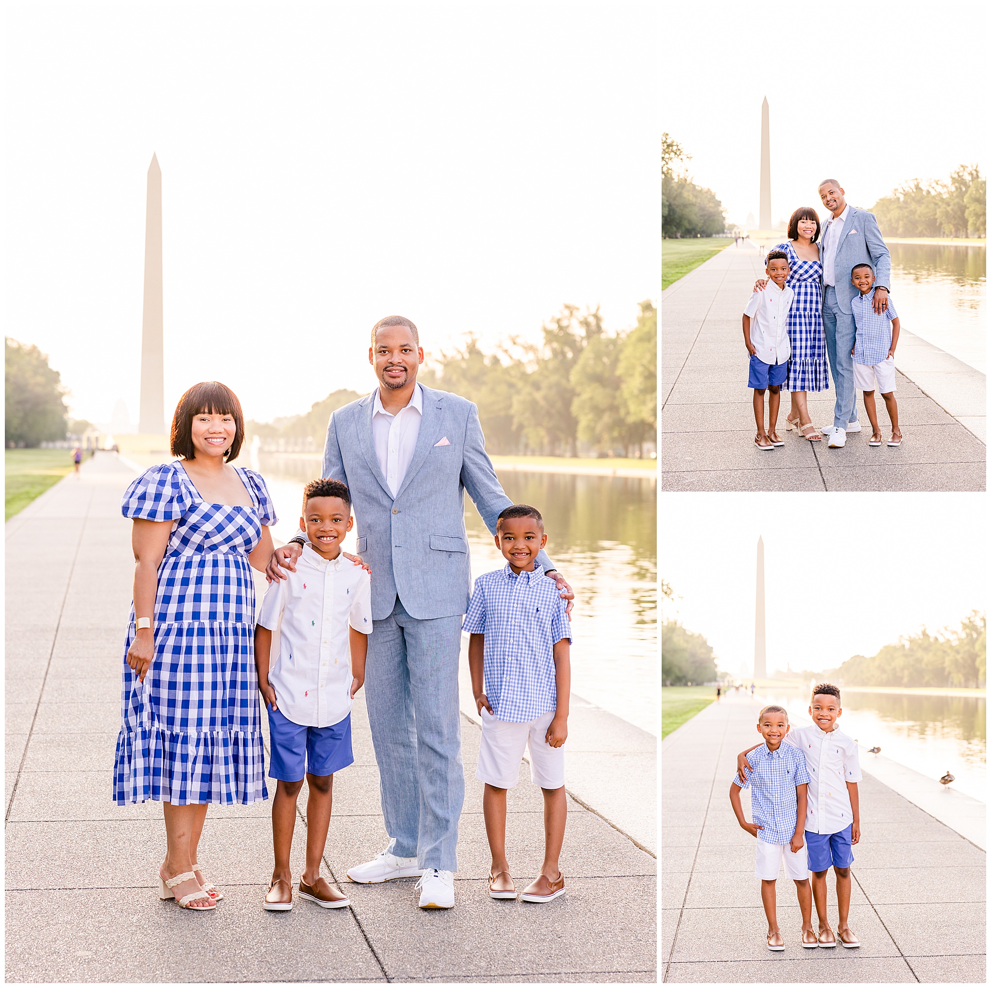 summer Lincoln Memorial family photos, Lincoln Memorial portraits, DC family photos, National Mall family photos, summer of four, family portrait poses, Lincoln Memorial portraits, DC family photographer, Rachel E.H. Photography, family smiling, brothers smiling