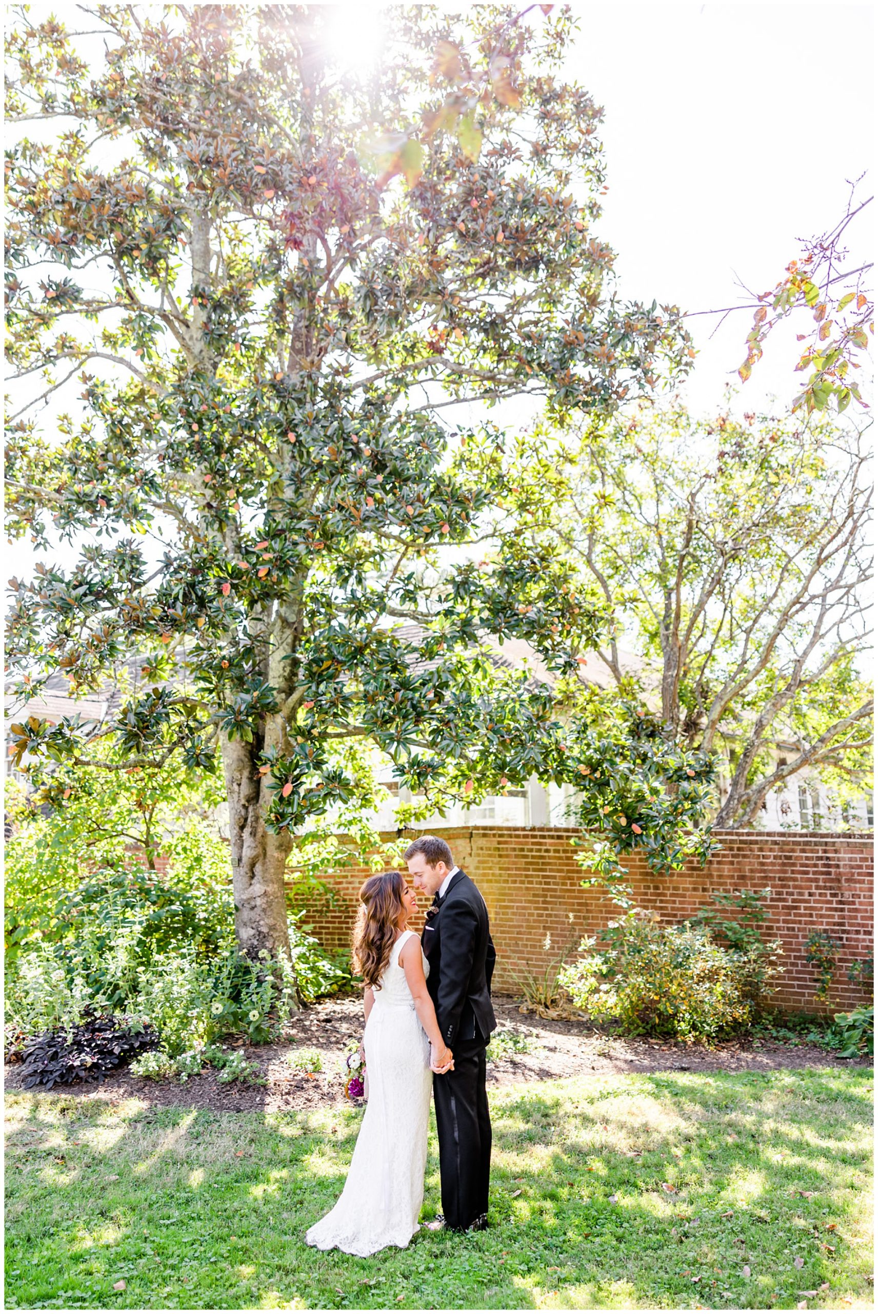 early autumn River Farm wedding, Alexandria Virginia wedding, Alexandria wedding venues, Alexandria Virginia photographer, Alexandria wedding photographer, DC wedding photographer, DC wedding venues, DC wedding photography, waterfront wedding venue, DC autumn wedding, DC natural light wedding photographer, DC natural light wedding photographer, Rachel E.H. Photography, couple almost kissing, yard with tree canopy, couple with faces close