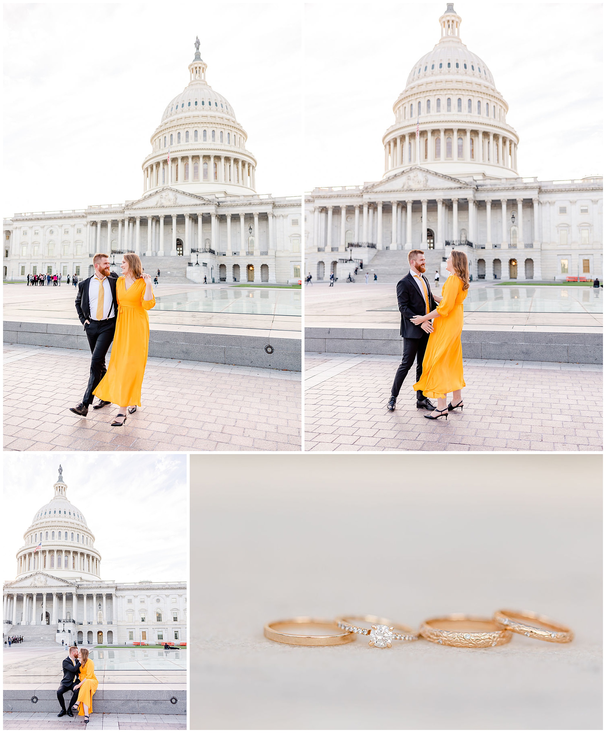 glowing Capitol Hill elopement portraits, Capitol Hill Washington DC, DC elopement portraits, DC elopement photographer, DC wedding photographer, DC portrait photographer, DC photographer, Capitol Hill portraits, autumn portraits, Capitol Hill photographer, Rachel E.H. Photography, rose gold wedding rings, couple with arms around each other, couple sitting on edge of water