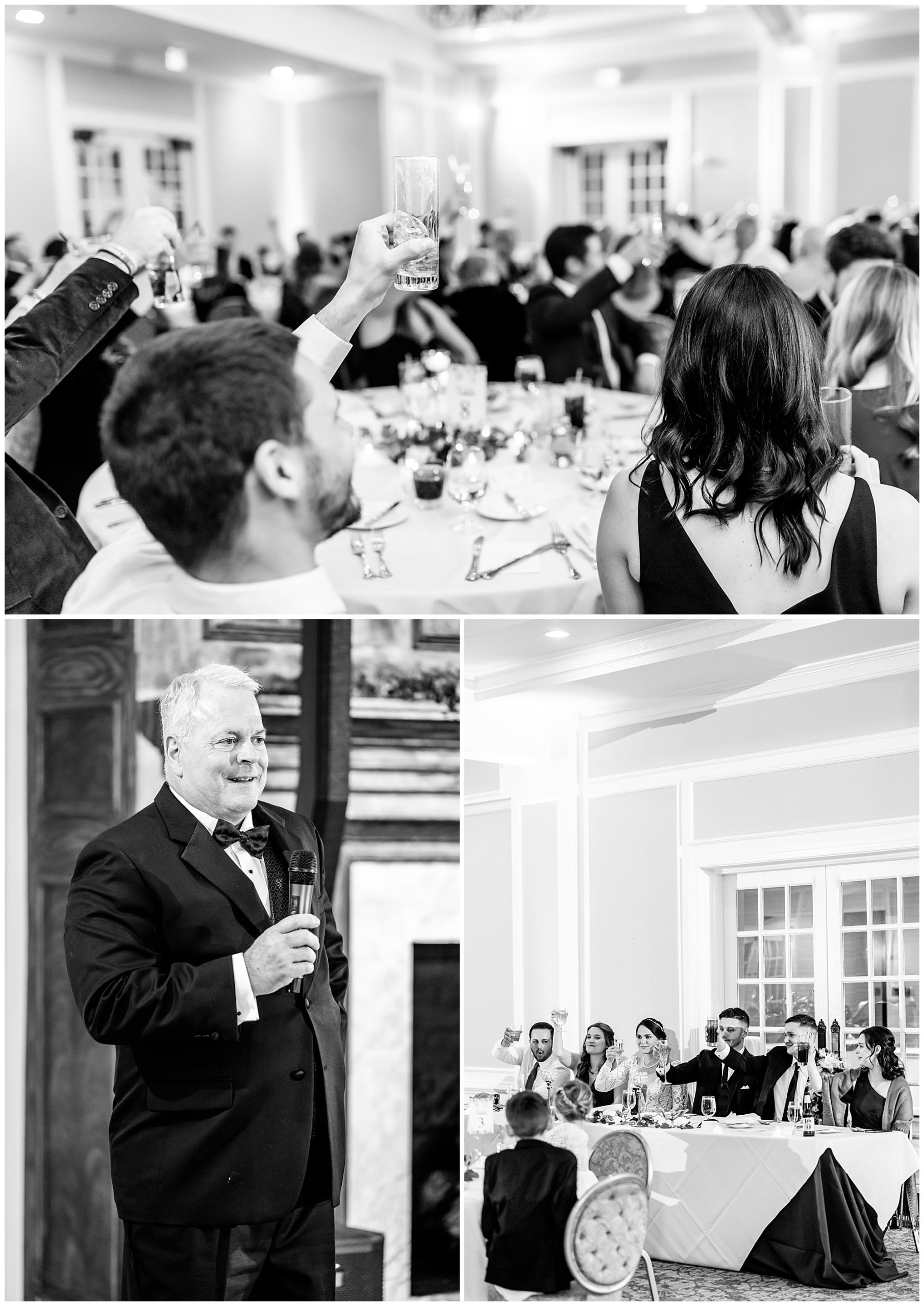 royal inspired Country Club of Fairfax wedding, Fairfax VA photographer, country club wedding, DC area country club, DC country club wedding, DC wedding photography, northern Virginia wedding photography,DC wedding photographer, golf course wedding, winter wedding, royals inspired wedding, Rachel E.H. Photography, black and white, wedding speech, man toasting