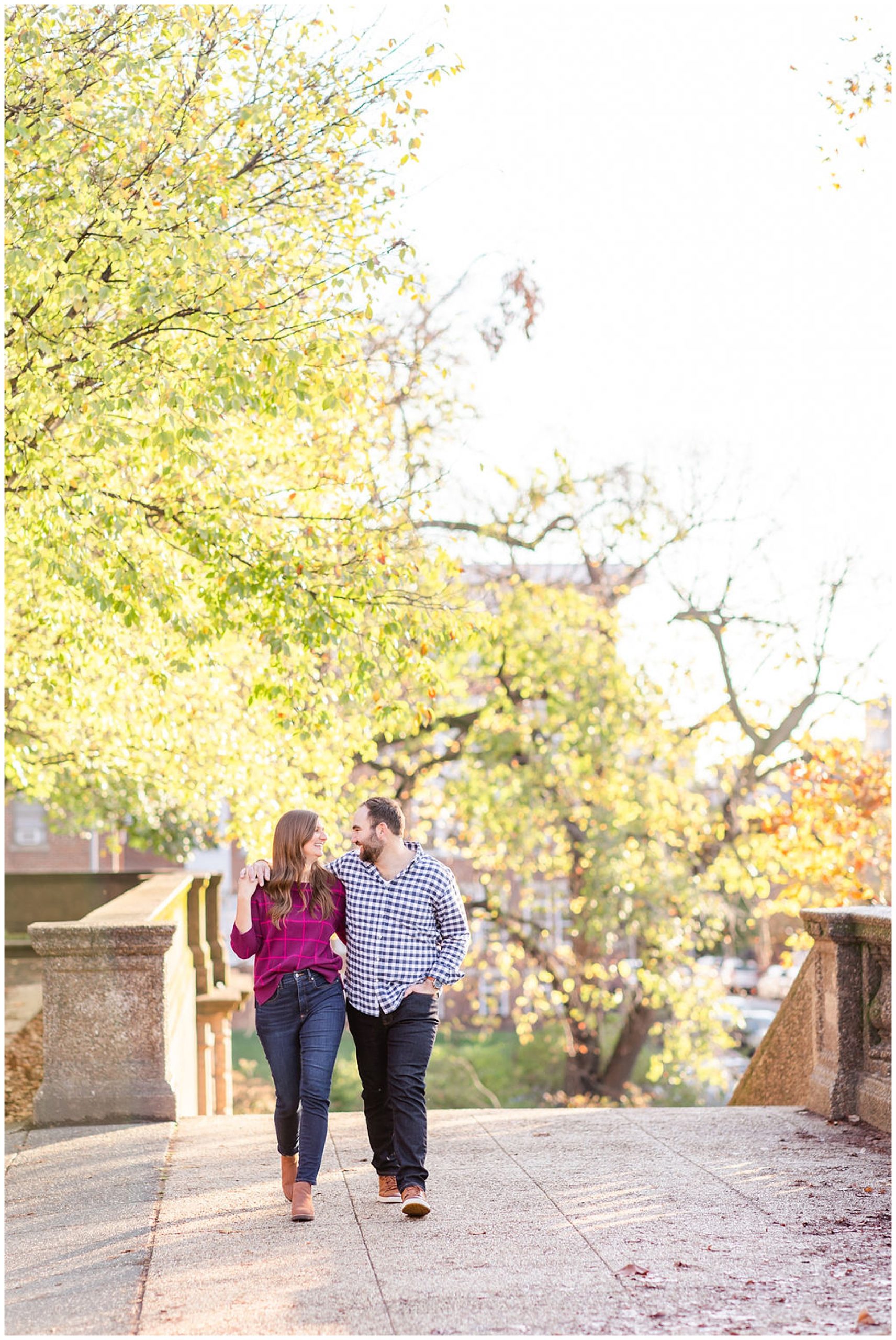 Meridian Hill Park engagement session, Meridian Hill Park DC, DC engagement photography, DC engagement photos, DC engagement session, DC engagement photographer, DC proposal photographer, DC wedding photographer, autumn engagement photos, Rachel E.H. Photography, couple walking, couple linking arms, pink sweater