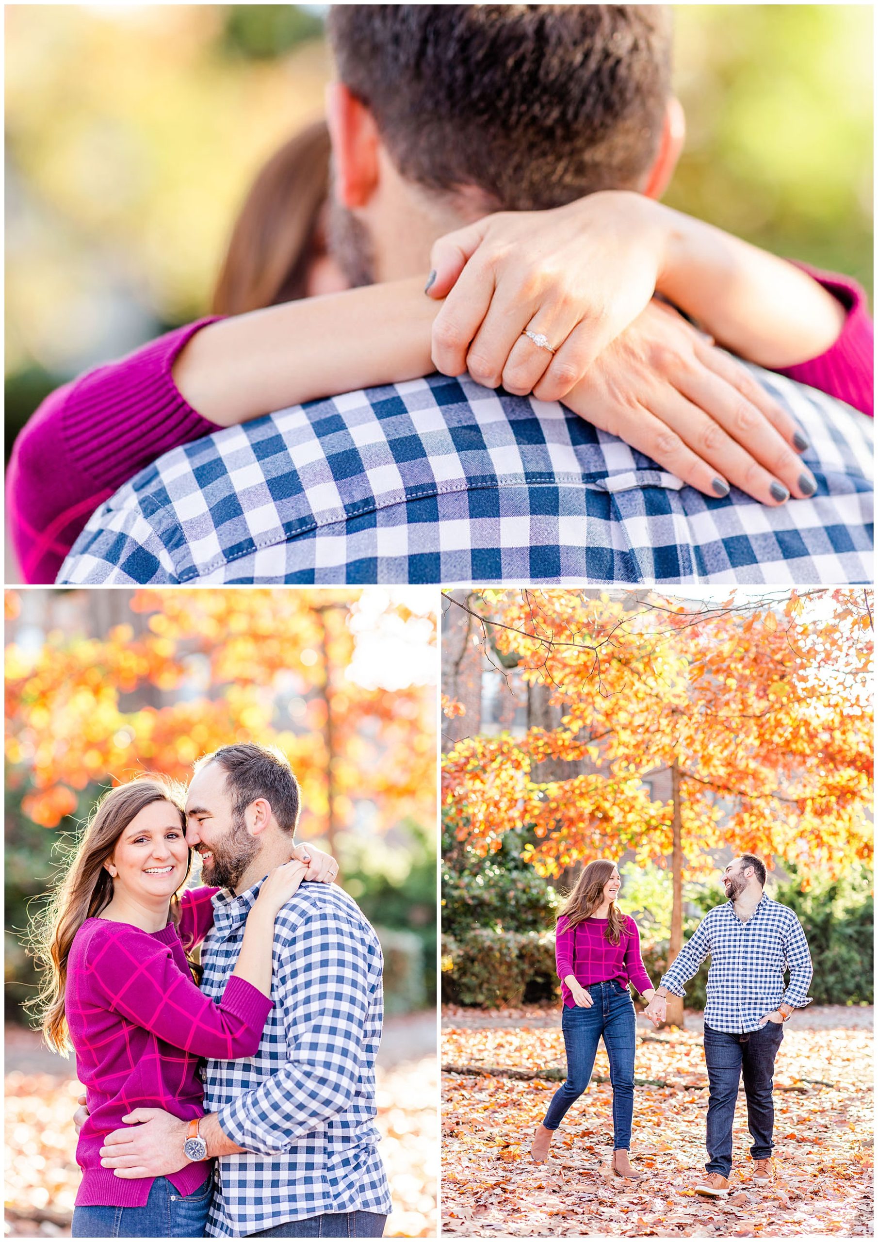 Meridian Hill Park engagement session, Meridian Hill Park DC, DC engagement photography, DC engagement photos, DC engagement session, DC engagement photographer, DC proposal photographer, DC wedding photographer, autumn engagement photos, Rachel E.H. Photography, woman with silver engagement ring, couple laughing 