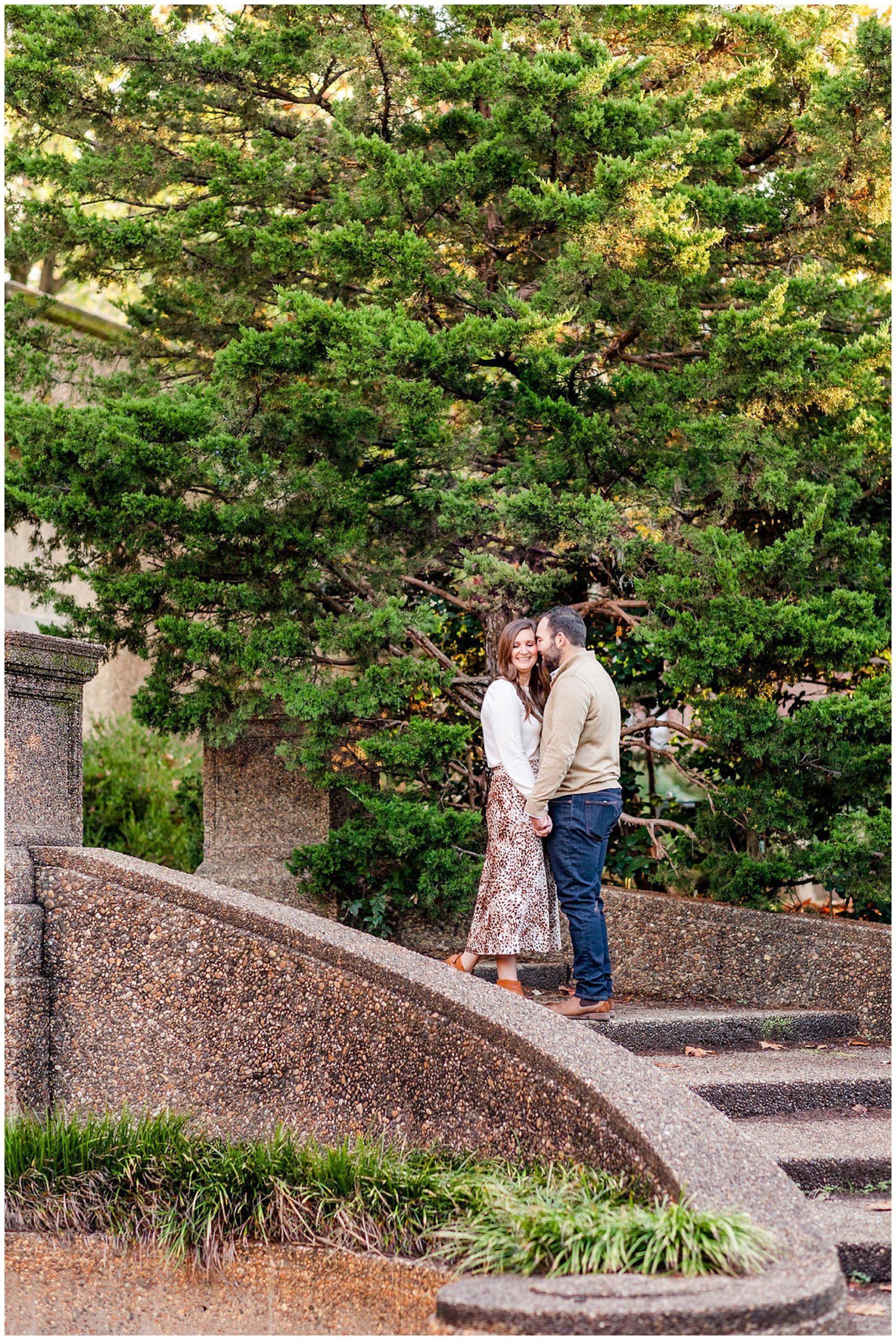 Meridian Hill Park engagement session, Meridian Hill Park DC, DC engagement photography, DC engagement photos, DC engagement session, DC engagement photographer, DC proposal photographer, DC wedding photographer, autumn engagement photos, Rachel E.H. Photography, man kissing womans cheek, couple on stone staircase, white turtleneck