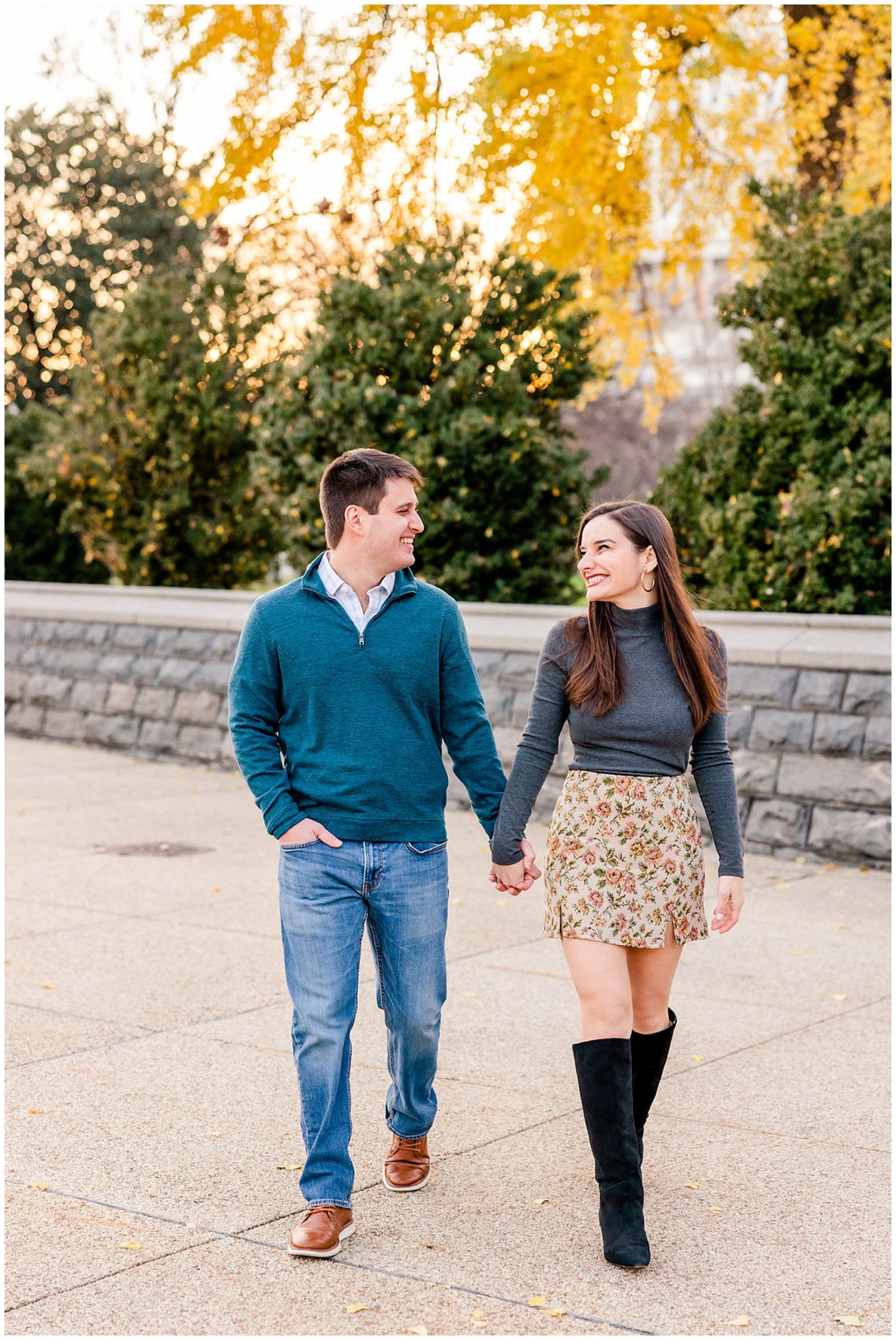 autumn Capitol Hill engagement session, Capitol Hill engagement photos, Capitol Hill photographer, DC engagement photography, DC engagement photographer, DC wedding photography, autumn engagement photos, casual engagement photos, Rachel E.H. Photography, couple holding hands, couple smiling at each other, gray mock neck, black boots