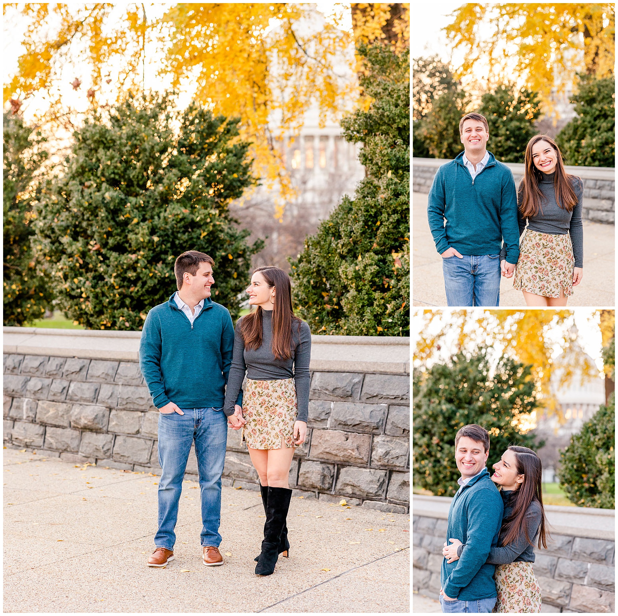 autumn Capitol Hill engagement session, Capitol Hill engagement photos, Capitol Hill photographer, DC engagement photography, DC engagement photographer, DC wedding photography, autumn engagement photos, casual engagement photos, Rachel E.H. Photography, couple smiling at each other, woman hugging man from behind