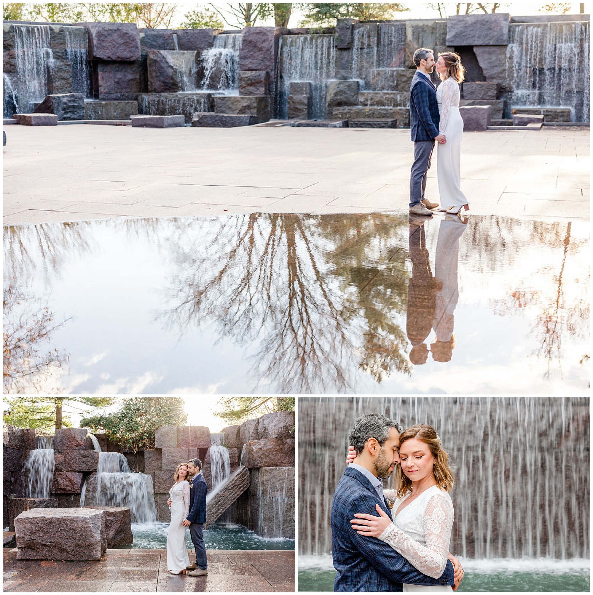 best of 2022 elopements and micro-weddings, best of weddings, best of 2022, DC wedding photographer, DC micro-wedding photographer, DC elopement photographer, Alexandria elopement photographer, Old Town elopement photographer, Rachel E.H. Photography, couple in front of waterfall, couple kissing, reflection in puddle