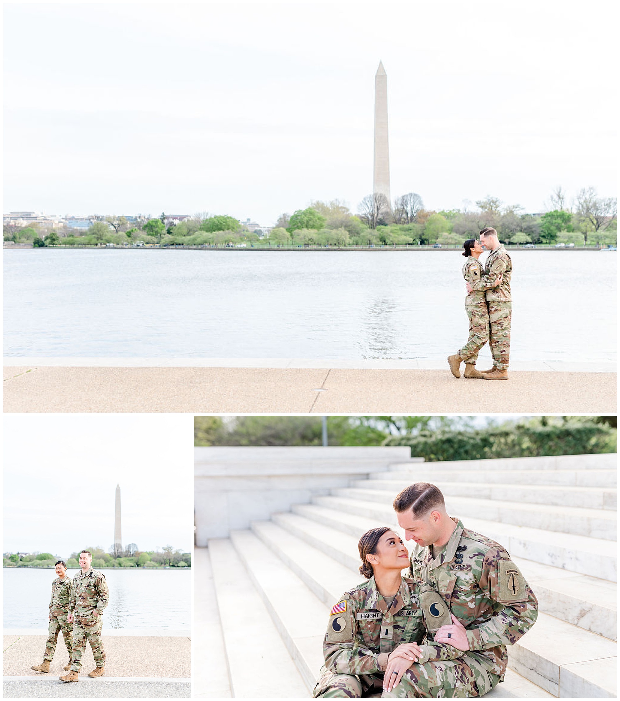 kwanzan cherry blossom portraits, Army couple, D.C. cherry blossom portraits, love birds, romantic portraits, couple goals, military couple, D.C. cherry blossoms photos, spring portraits, newlywed portraits, Rachel E.H. Photography, couple sitting on steps, couple holding hands, couple walking, couple almost kissing