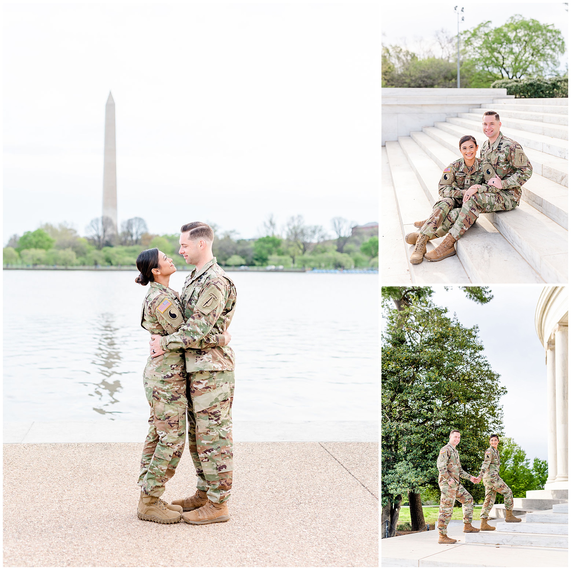 kwanzan cherry blossom portraits, Army couple, D.C. cherry blossom portraits, love birds, romantic portraits, couple goals, military couple, D.C. cherry blossoms photos, spring portraits, newlywed portraits, Rachel E.H. Photography, couple sitting on steps, couple walking up steps, couple with arms around each other