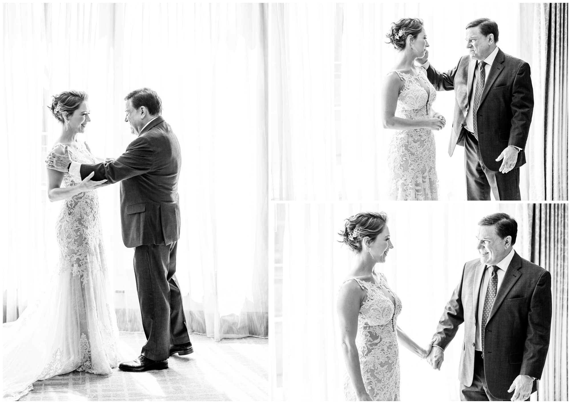romantic Ritz Carlton Georgetown wedding, summer wedding aesthetic, green and white aesthetic, summer D.C. wedding, D.C. wedding venues, Ritz Carlton wedding, Washington D.C. wedding, romantic wedding aesthetic, Georgetown wedding, Rachel E.H. Photography, D.C. photographer, bride first look with father, father holding brides face