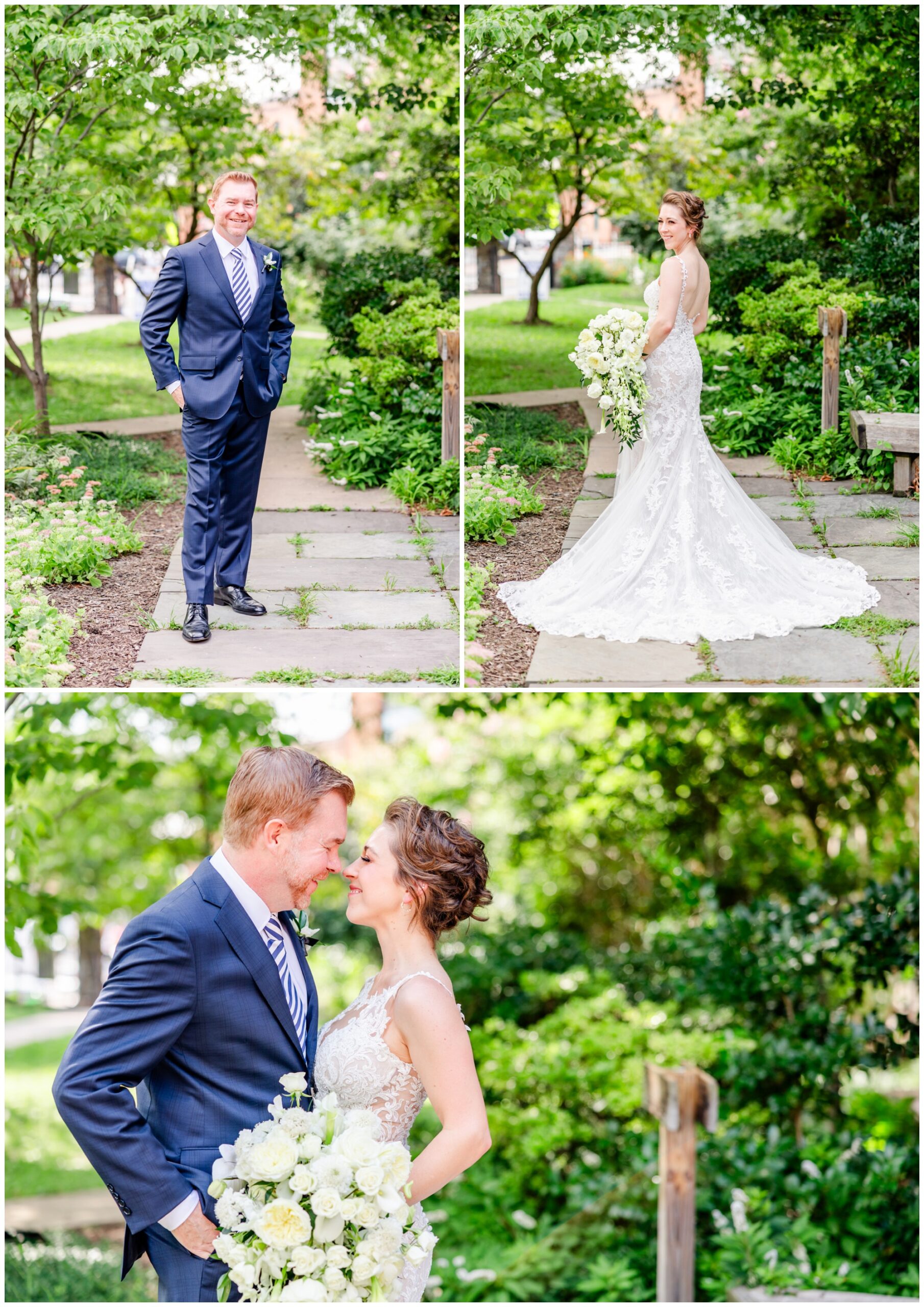 romantic Ritz Carlton Georgetown wedding, summer wedding aesthetic, green and white aesthetic, summer D.C. wedding, D.C. wedding venues, Ritz Carlton wedding, Washington D.C. wedding, romantic wedding aesthetic, Georgetown wedding, Rachel E.H. Photography, D.C. photographer, bride smiling, groom smiling, couple smiling at each other
